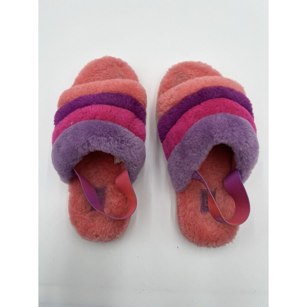 UGG Fluff Yeah Sheepskin Slide Slippers Pink/Purple Colorblock US 4 EU 36